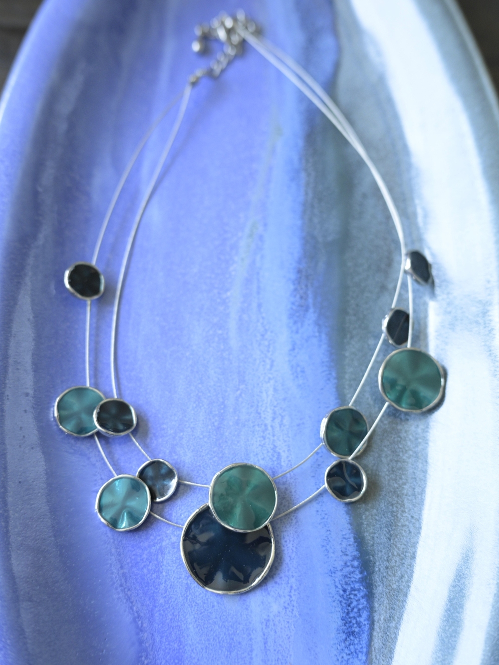Silver Multi-Disk Teal Layered Necklace - Women Jewelry
